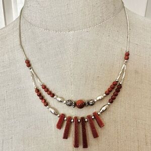 Silver tone goldstone double strand southwestern necklace